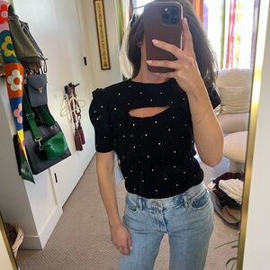 1. State Black Embellished Cutout Blouse